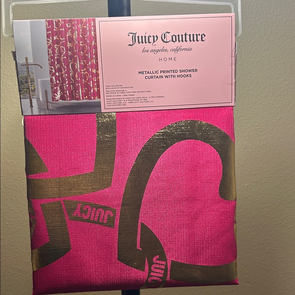 Juicy Couture Pink and Gold Shower Curtain NWT Glam Bath